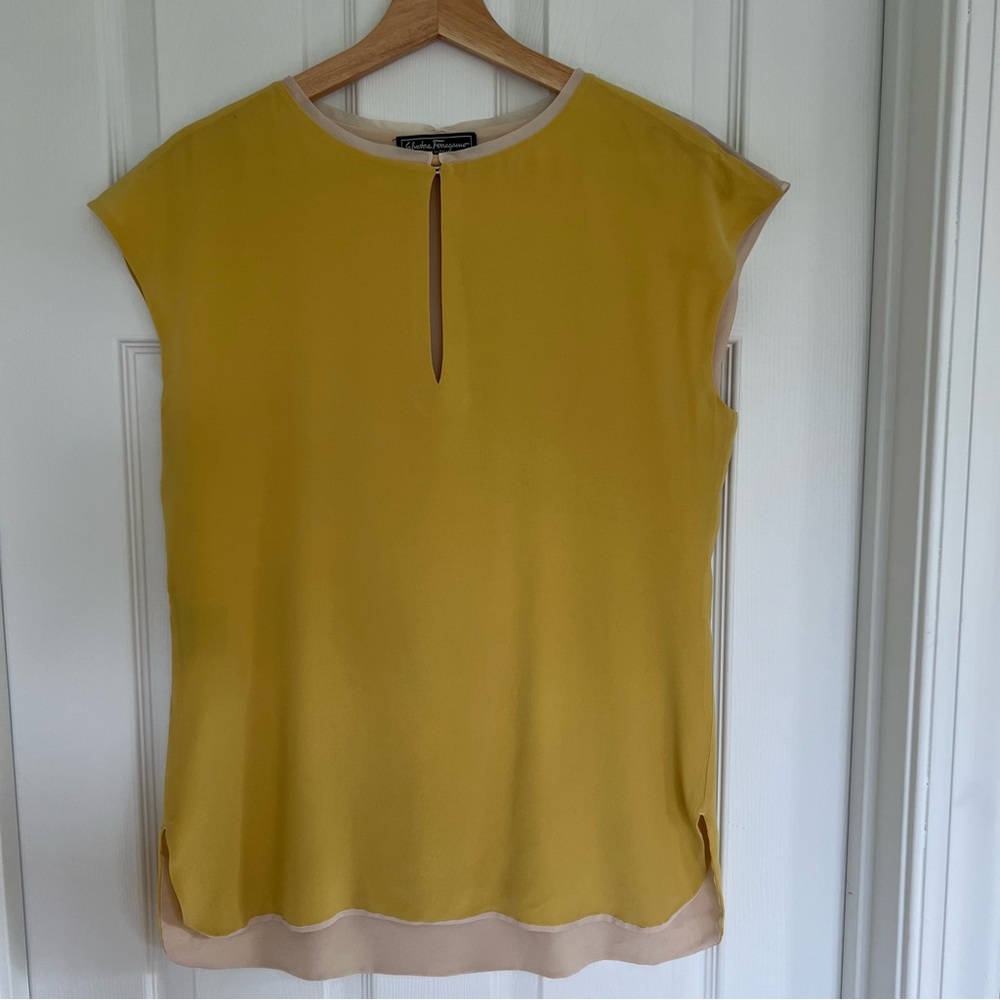 Salvatore Ferregamo Yellow 100% Silk blouse top size 10